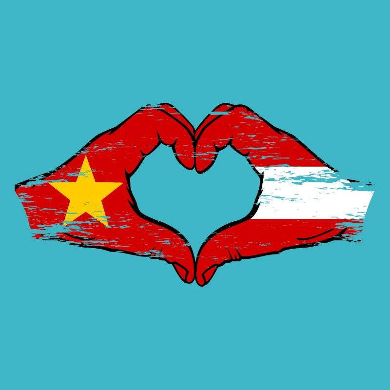 Vietnam Autriche Drapeau Mains Coeur Forme Utilisé