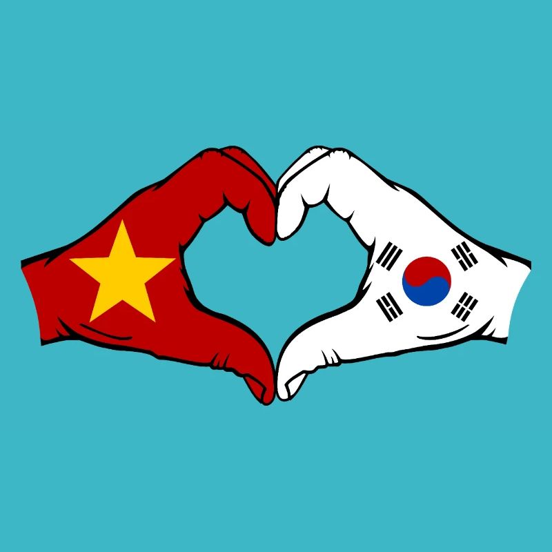 Vietnam Corée du Sud Drapeau Mains Coeur Forme