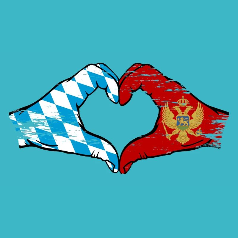 Bavière, Monténégro, drapeau, mains, forme de coeur utilisé