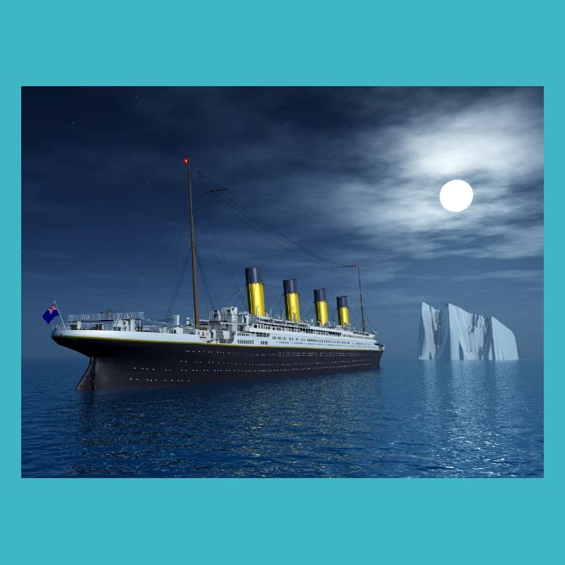 Historisches Passagierschiff Titanic und Eisberg