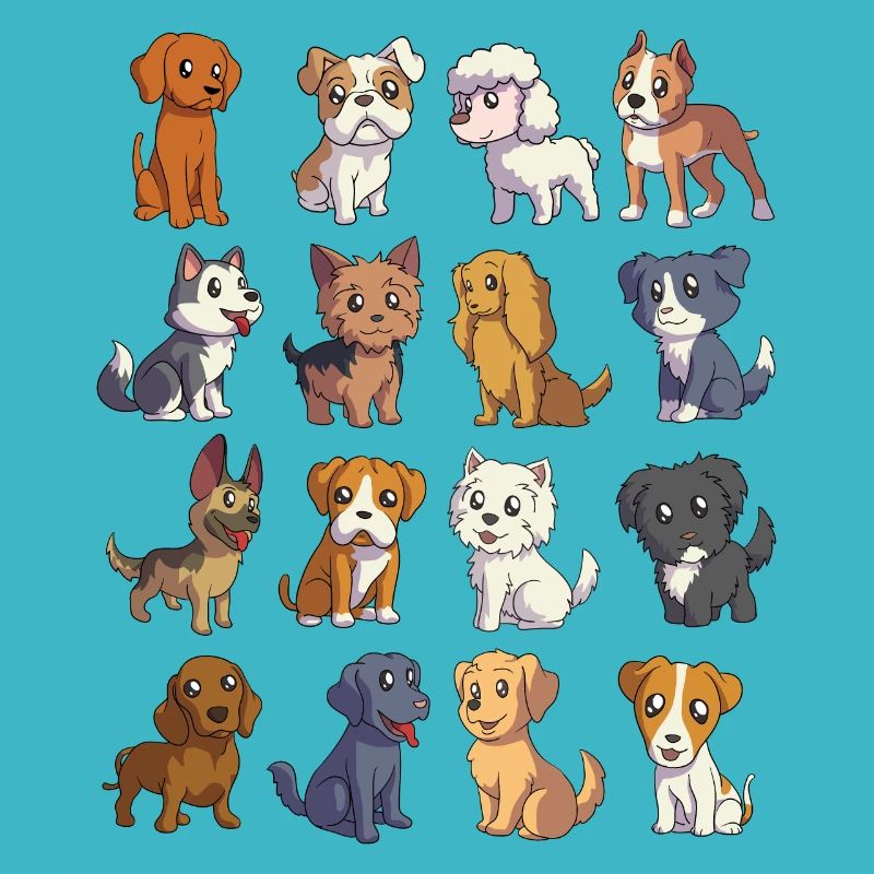 Beaucoup de chiens kawaii de dessins animés mignons