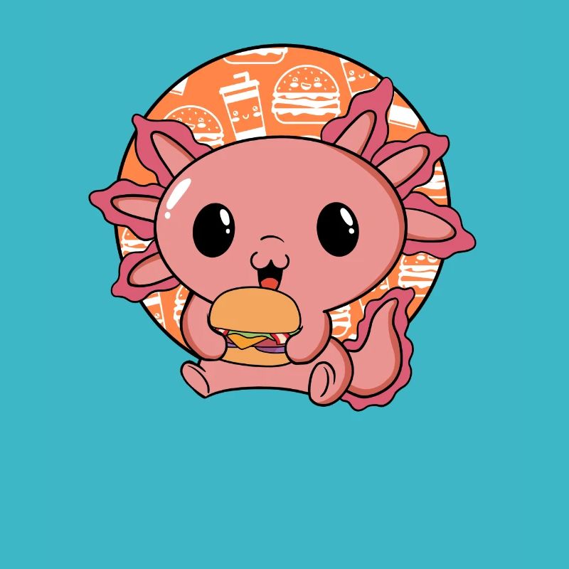 Axolotl Pet Cute Eating Burger and Drinks