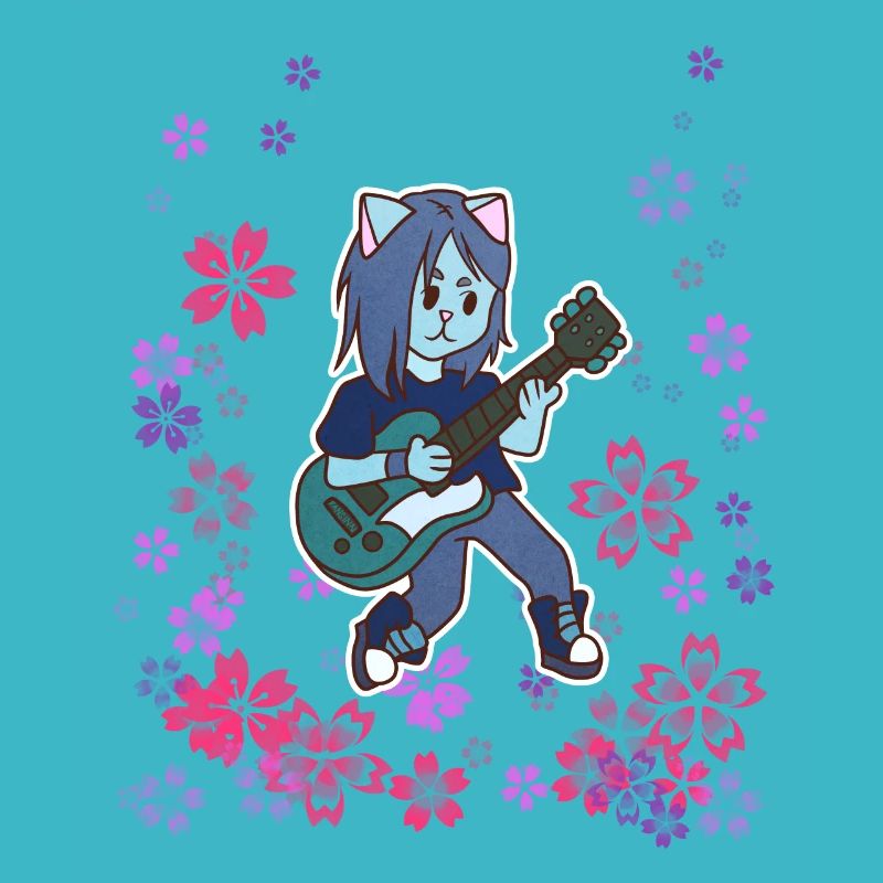 Cat joue de la guitare dans le pré