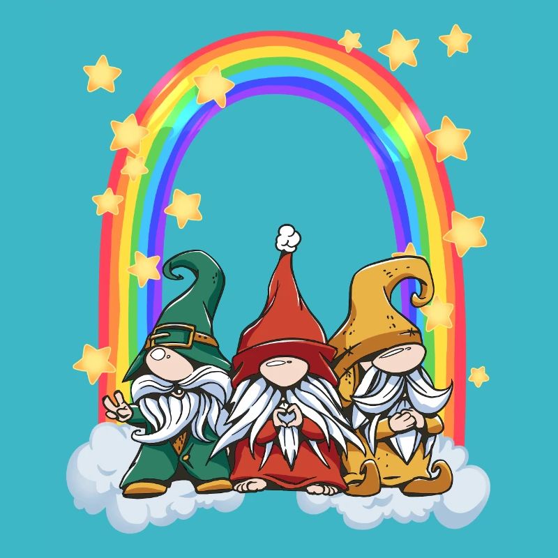 three gnomes at the Rainbow Gate