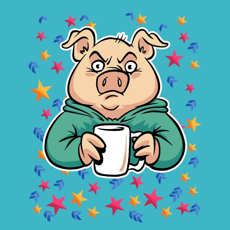 Pork drinks coffee