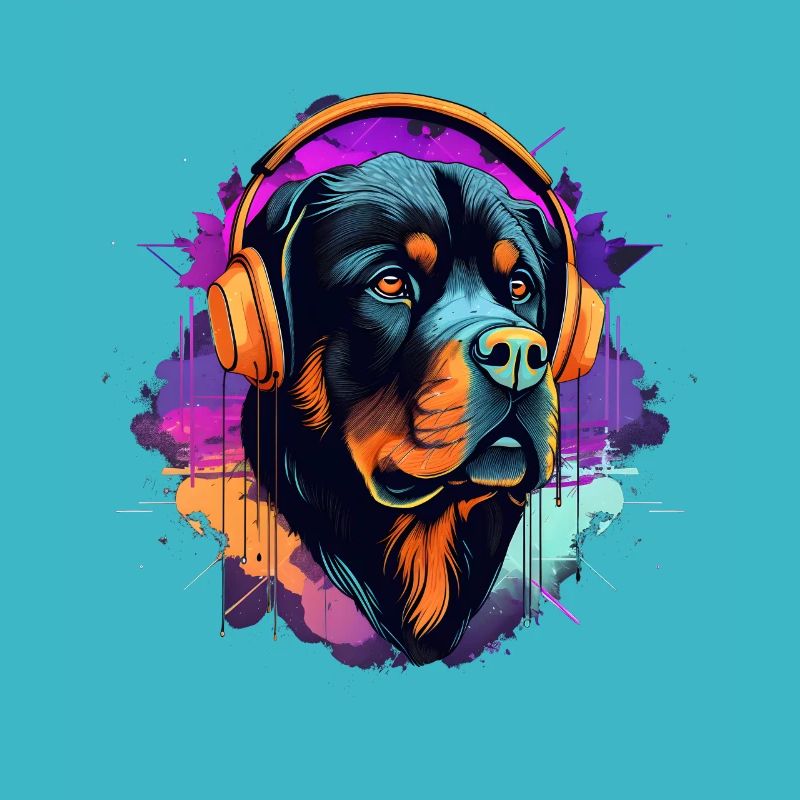 Rottweiler im Synth Wave Style