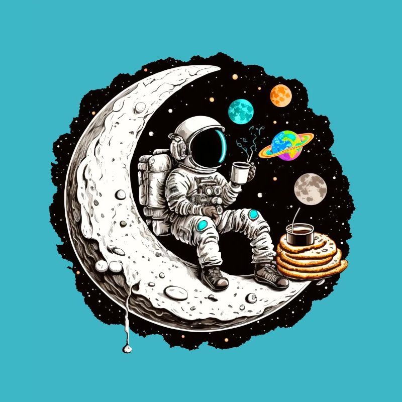 Astronaut drinking coffee on the moon