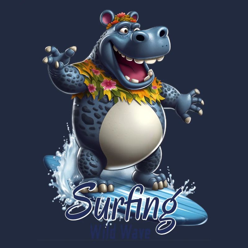 Hippopotame cool avec une planche de surf - surfeur