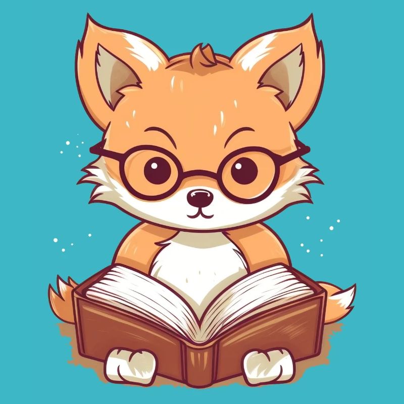 Cute fox reading a book