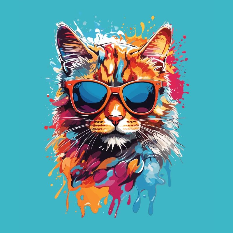 Coole Katze mit Sonnenbrille im Graffiti Look bunt