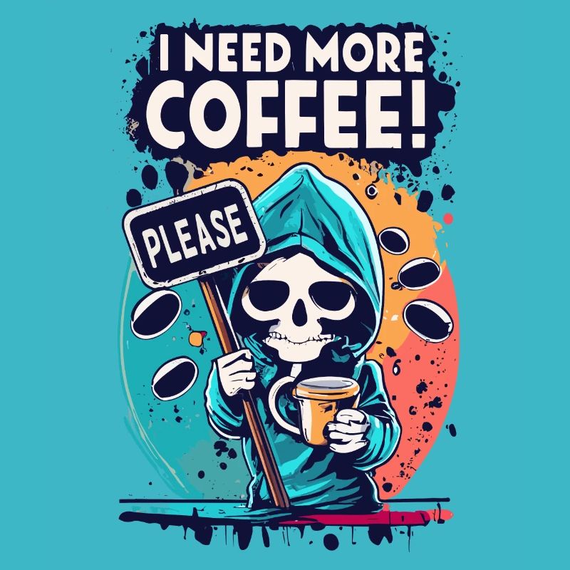 Skeleton Skull I NEED MORE COFFEE Coffee Saying