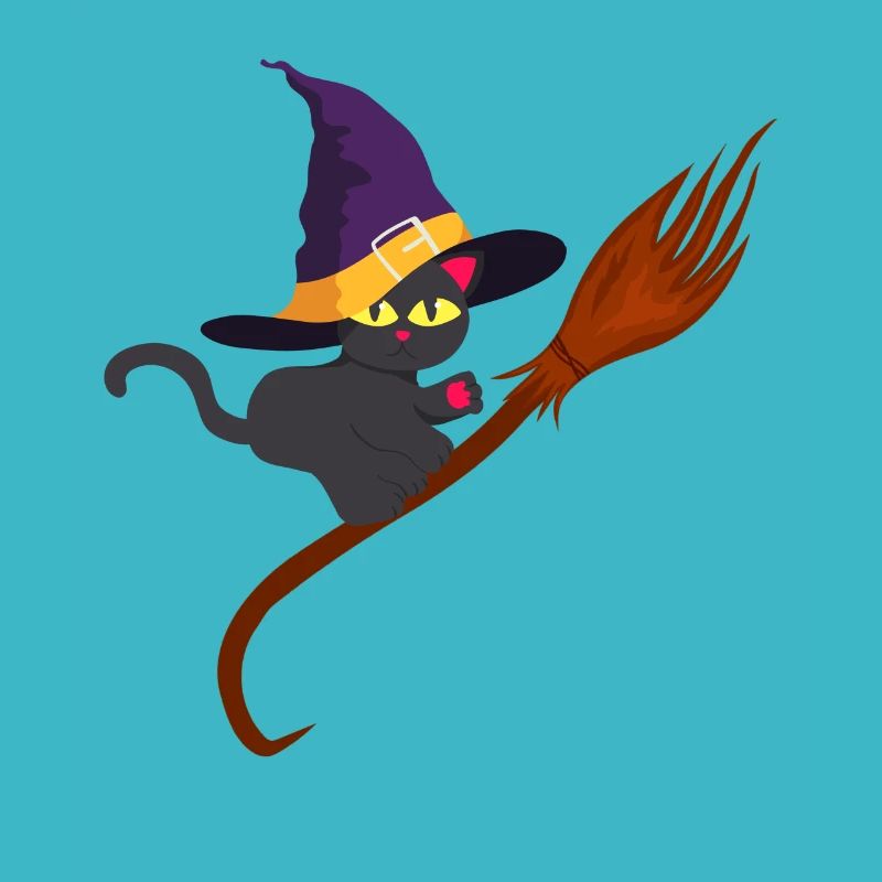 Chat sorcière un chat sorcière sur le balai Halloween