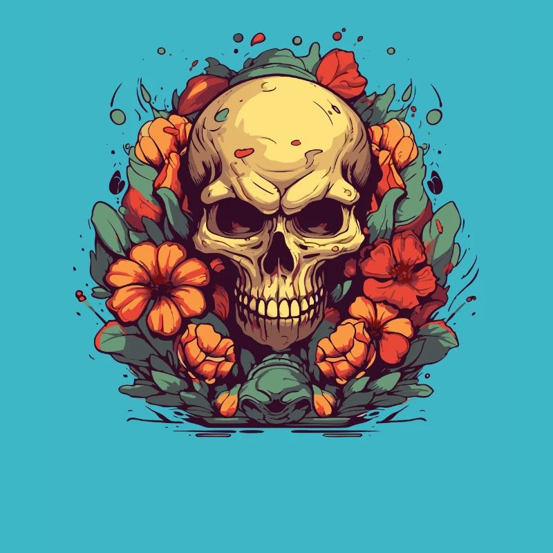 Fleurs de jardin et crânes et fleurs colorées