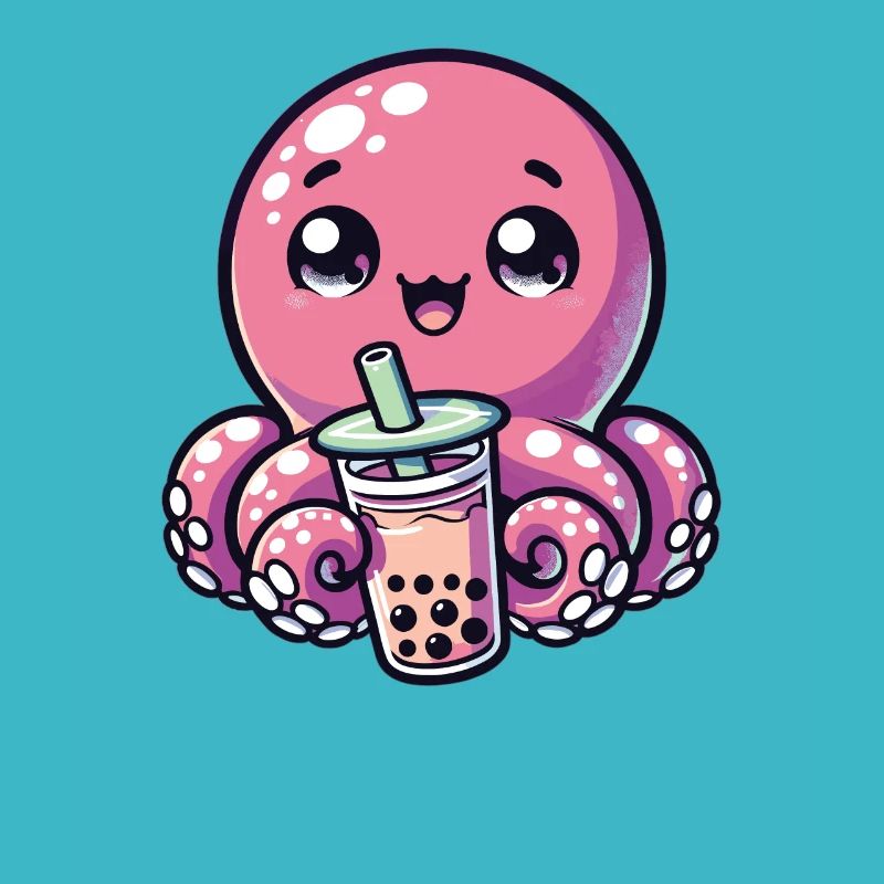 Octopus Drinking Bubble Tea kawaii Boba Octopus