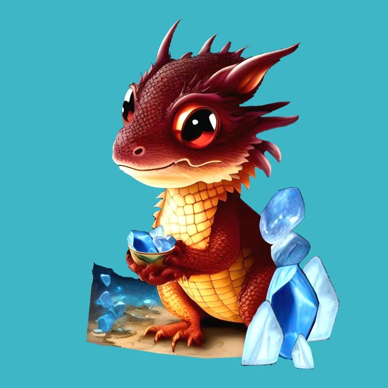 Dragon with Gemstones Cute Red Baby Creature