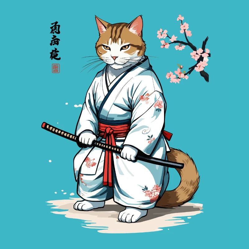 Katzen Samurai Retro Ukiyo-E Japan Kunst