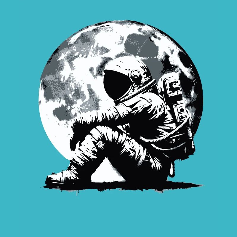 Astronaute assis devant la lune spaceman street art