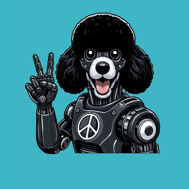Cyborg Pudel mit Friedenszeichen Roboter Design