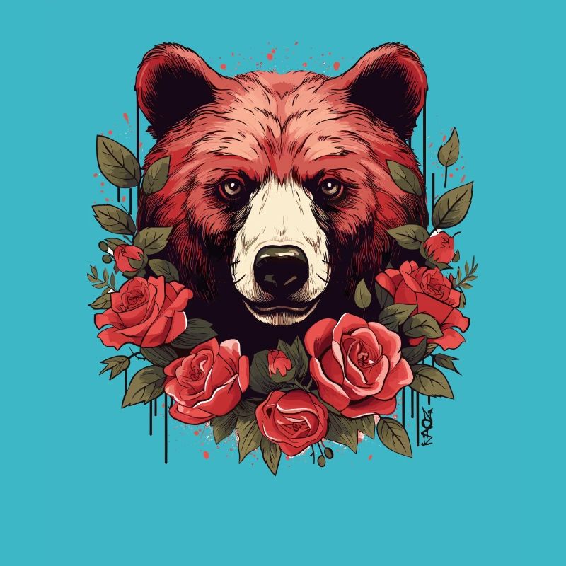 Gros ours avec des roses
