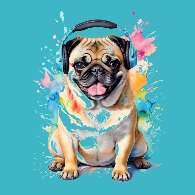 Mops Kopfhörer Hund Bunt Lustig Tier Design Print