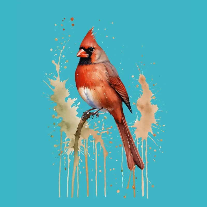 Nördlicher Kardinal Aquarell - Lebendiger Vogel