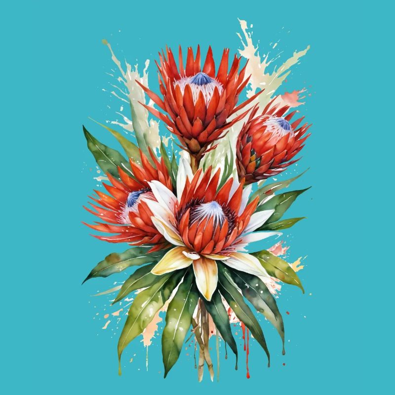 Fleurs de Protea Art de l’aquarelle | Botanique élégant
