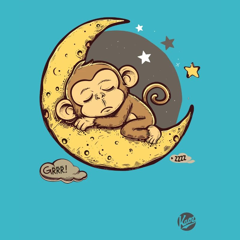 Kleiner schlafender Affe mit Sternen und Mond