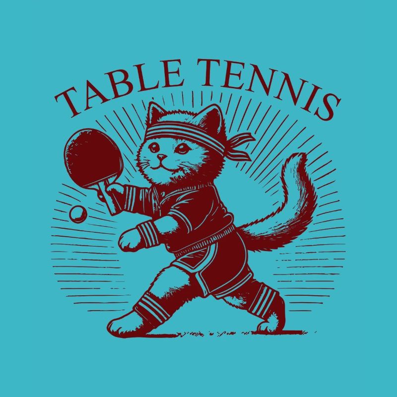 chat mignon tennis de table rétro design vintage