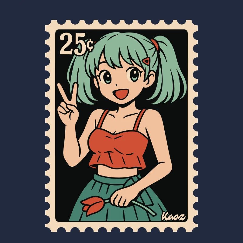 Illustration de cachet postal de fille d’anime