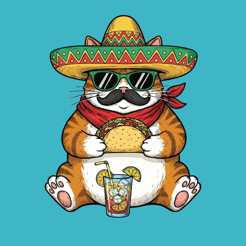 Chat mangeant des tacos Mignon Drôle Fiesta