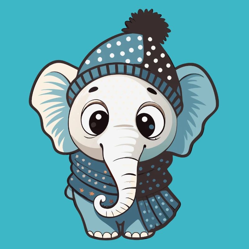 Éléphant mignon avec écharpe et chapeau à pompon.