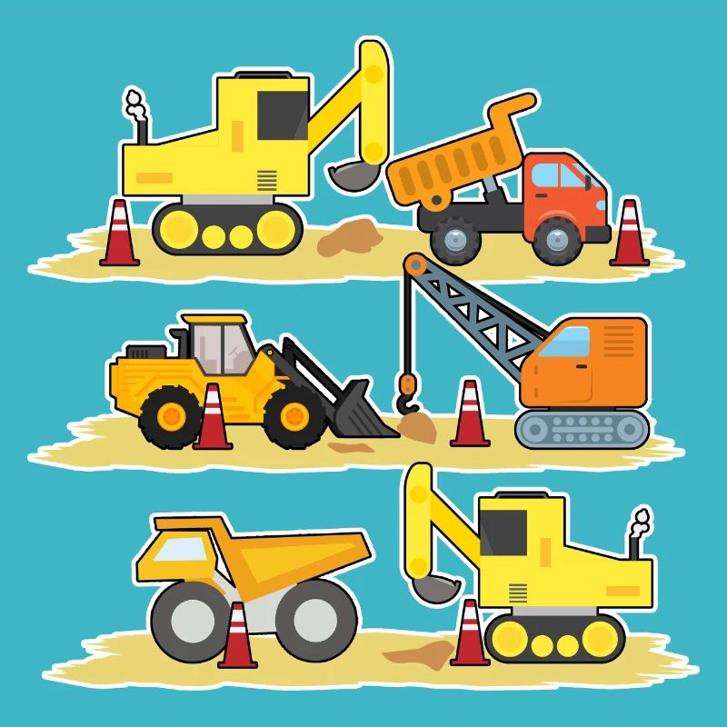 Excavatrice Chantier de construction Ouvrier de construction Camion de construction I Cadeau