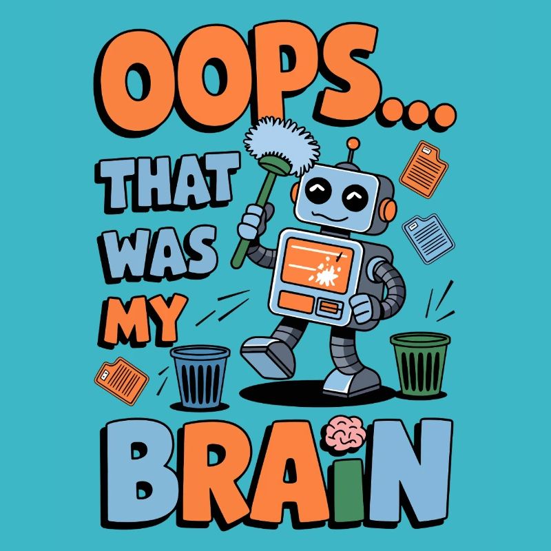 Funny Robot Brain Error Retro Cartoon Design