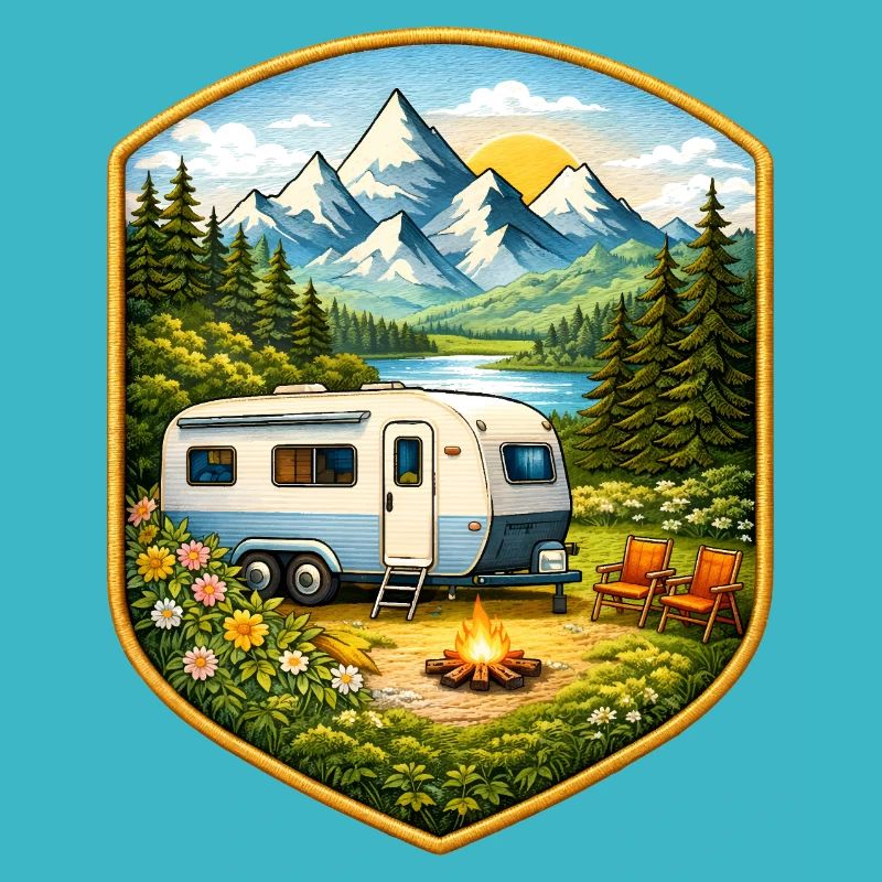 Camping Patch mit Wohnwagen  