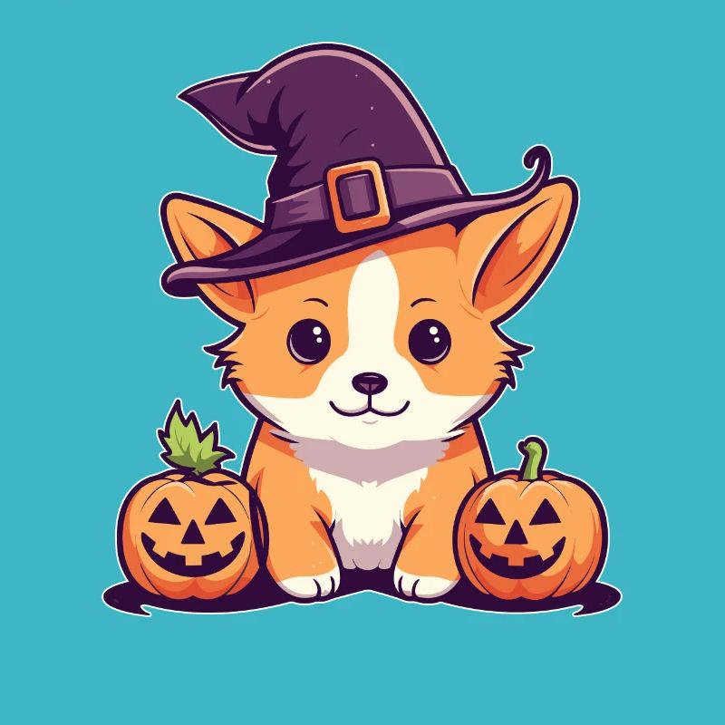 Halloween Witch Hat Pumpkin Dog Corgi
