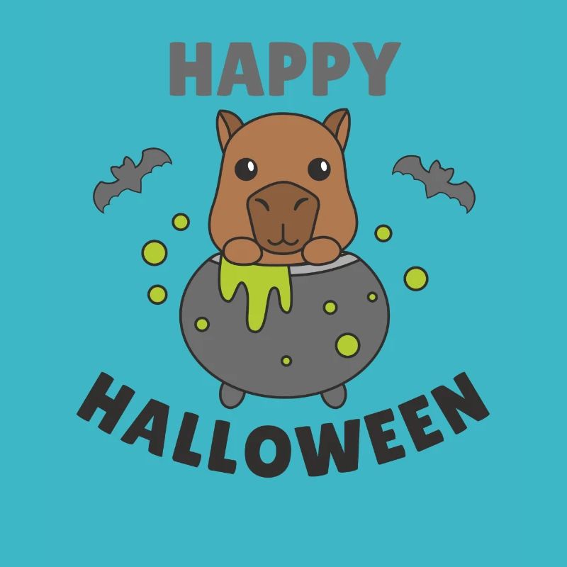 Capybara Happy Halloween Witch's Cauldron Bat