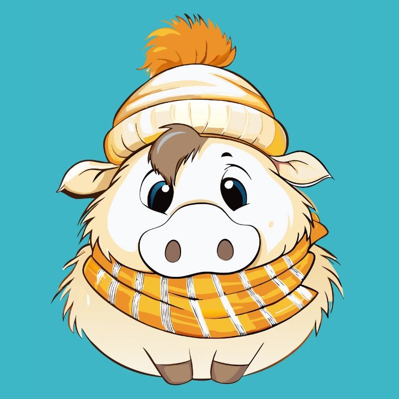 Mignon sanglier avec écharpe et chapeau à pompon.