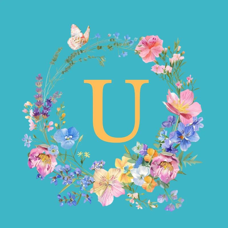 U Monogram Floral, Couronne de fleurs, personnalisable
