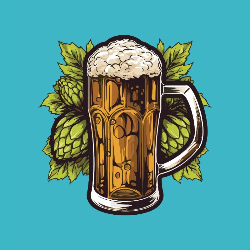 Beer glass, hops, malt, beer