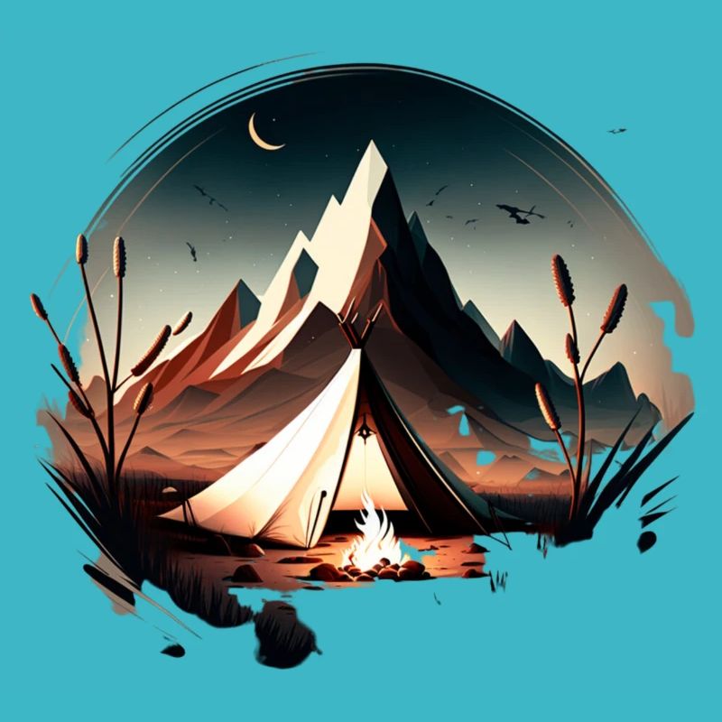 Tent in the mountains with campfire