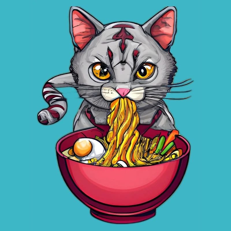 Le chat mignon aime la conception de nouilles ramen