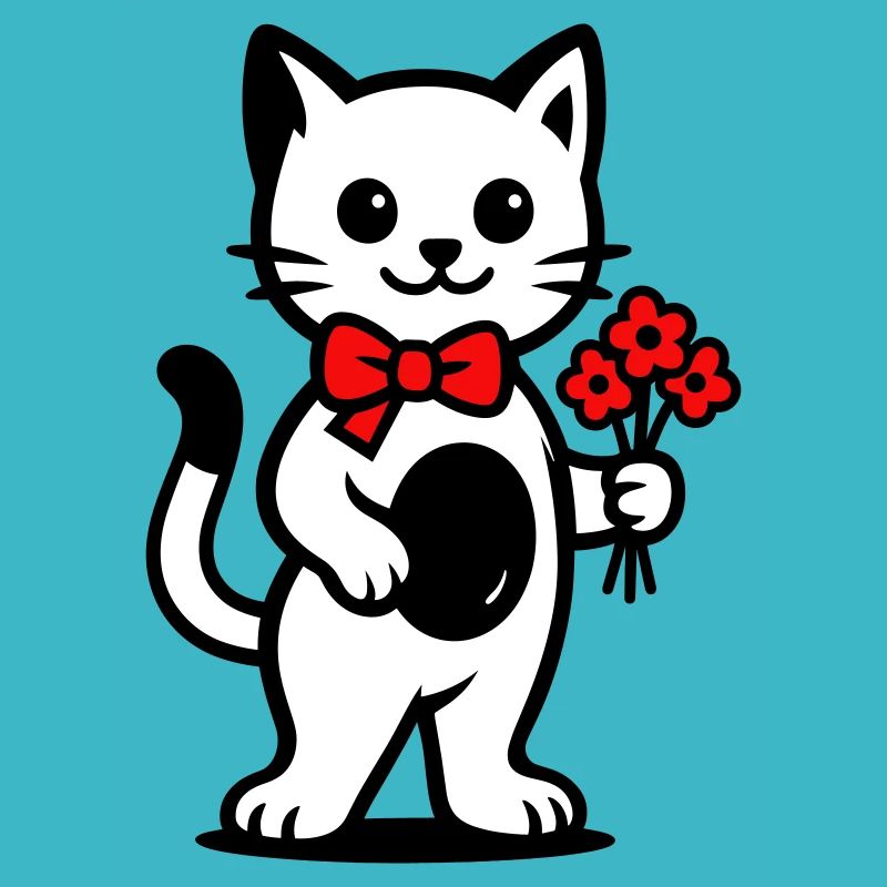 Kawaii Katzenfreund mit roter Schleife