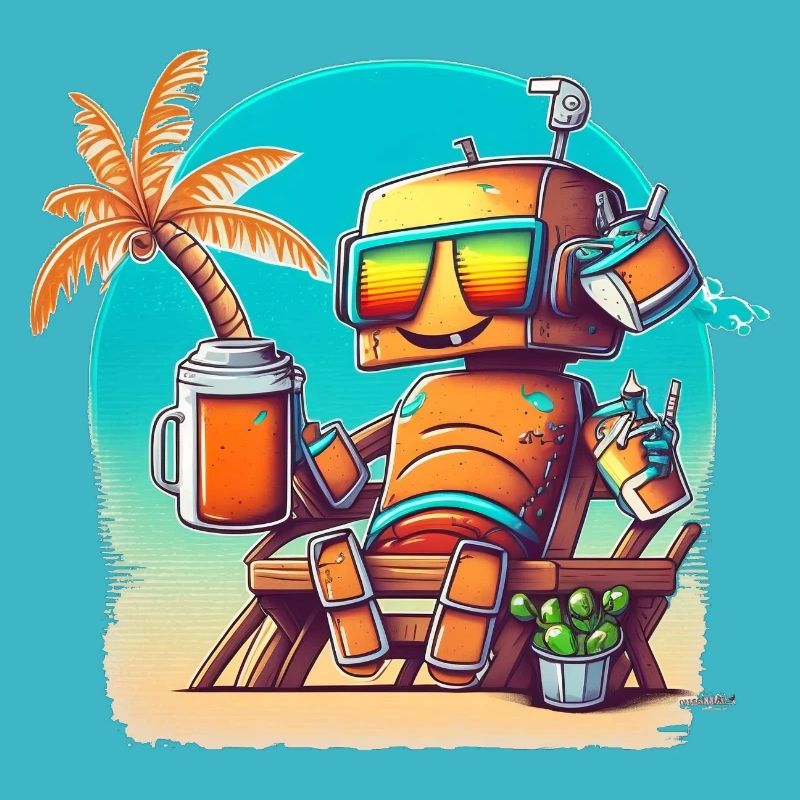 Robot heureux en vacances