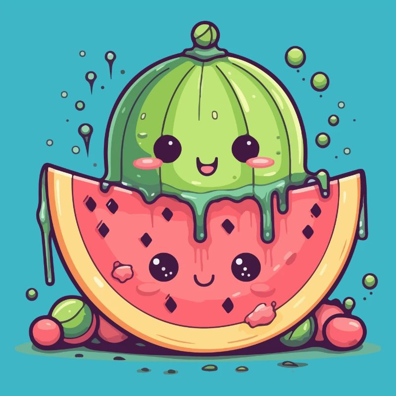 Watermelon and kawaii melon