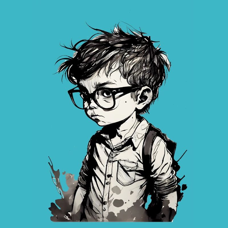 Cartoon Kleiner Junge mit Brille