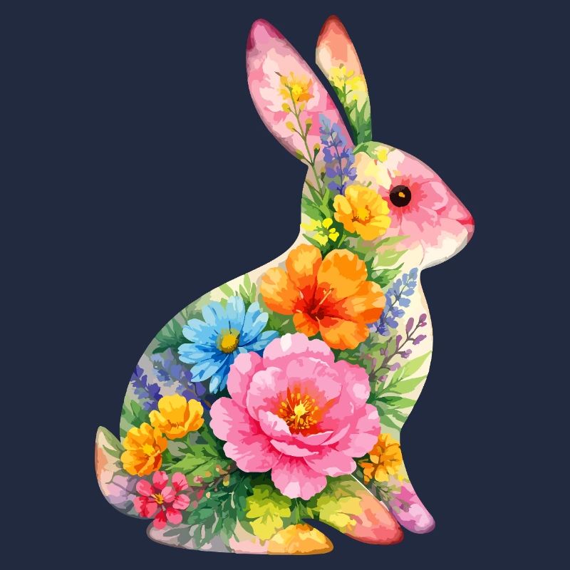 Fleurs aquarelles de lapin à Pâques