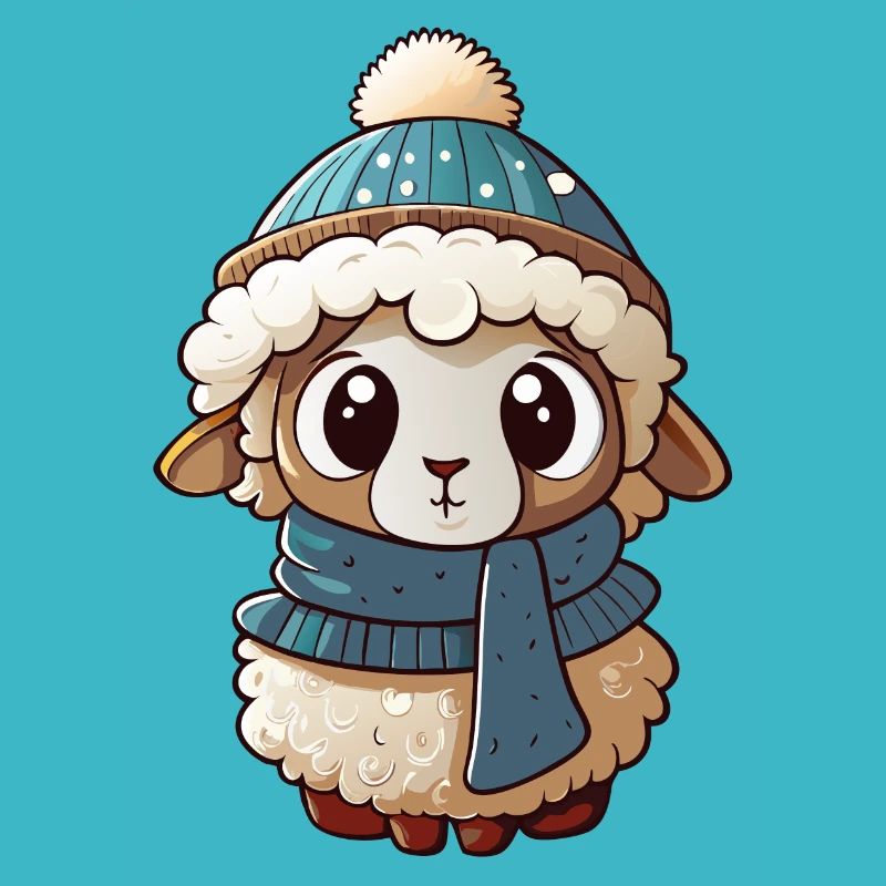 Mouton mignon avec écharpe et chapeau à pompon.