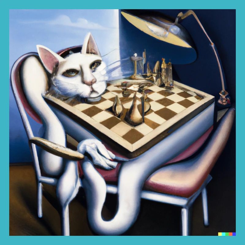 Salvador Dalí, chat joue aux échecs