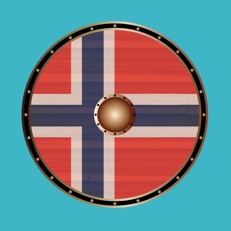 Round Viking Shield With Norwegian Flag