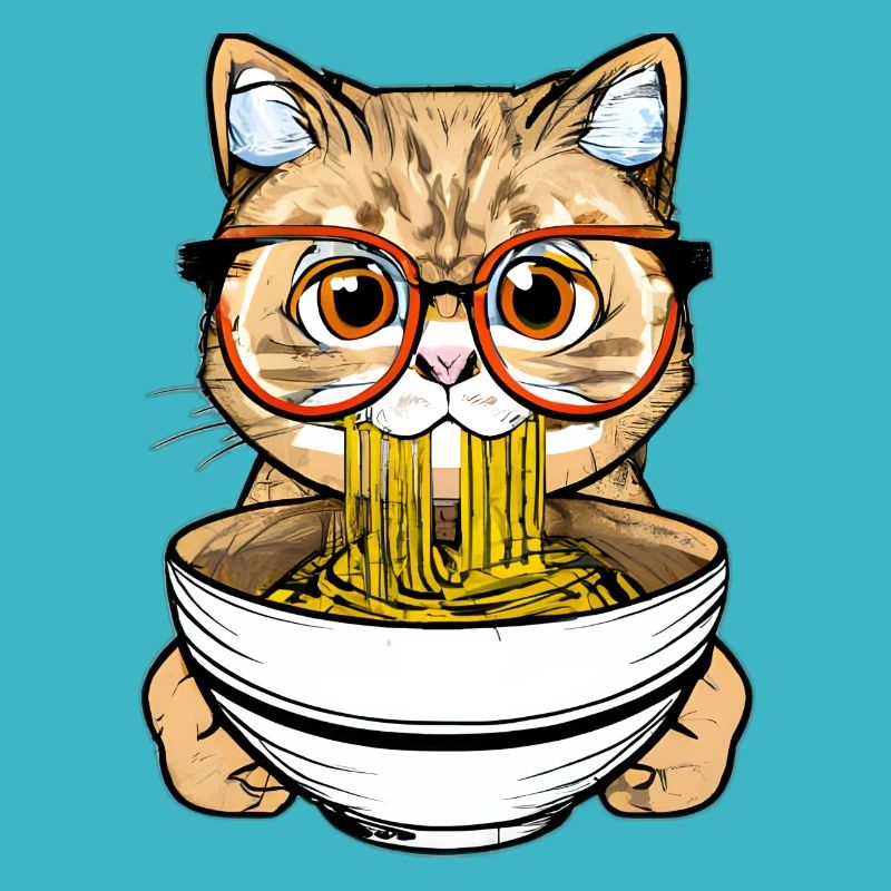 Le chat mignon aime la conception de nouilles ramen